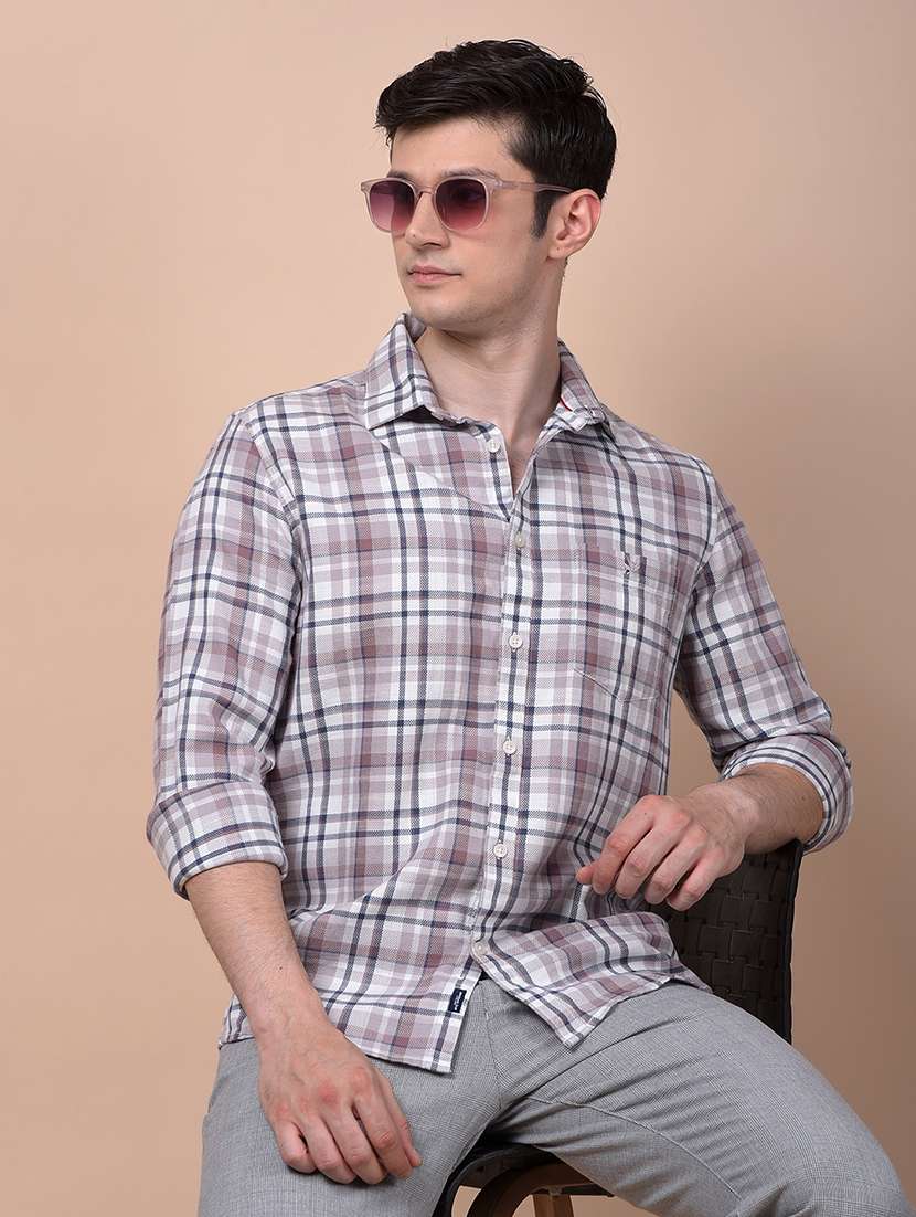 men checkered long sleeve slim fit casual shirt