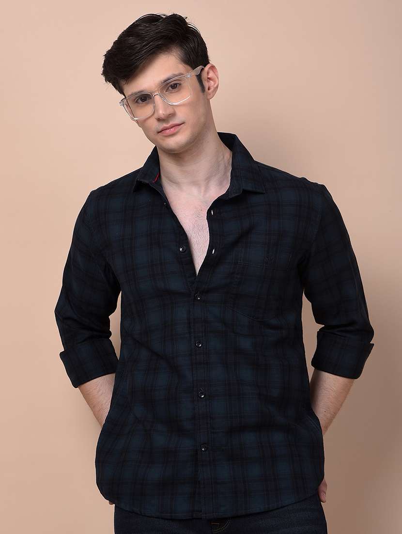 men checkered long sleeve slim fit casual shirt