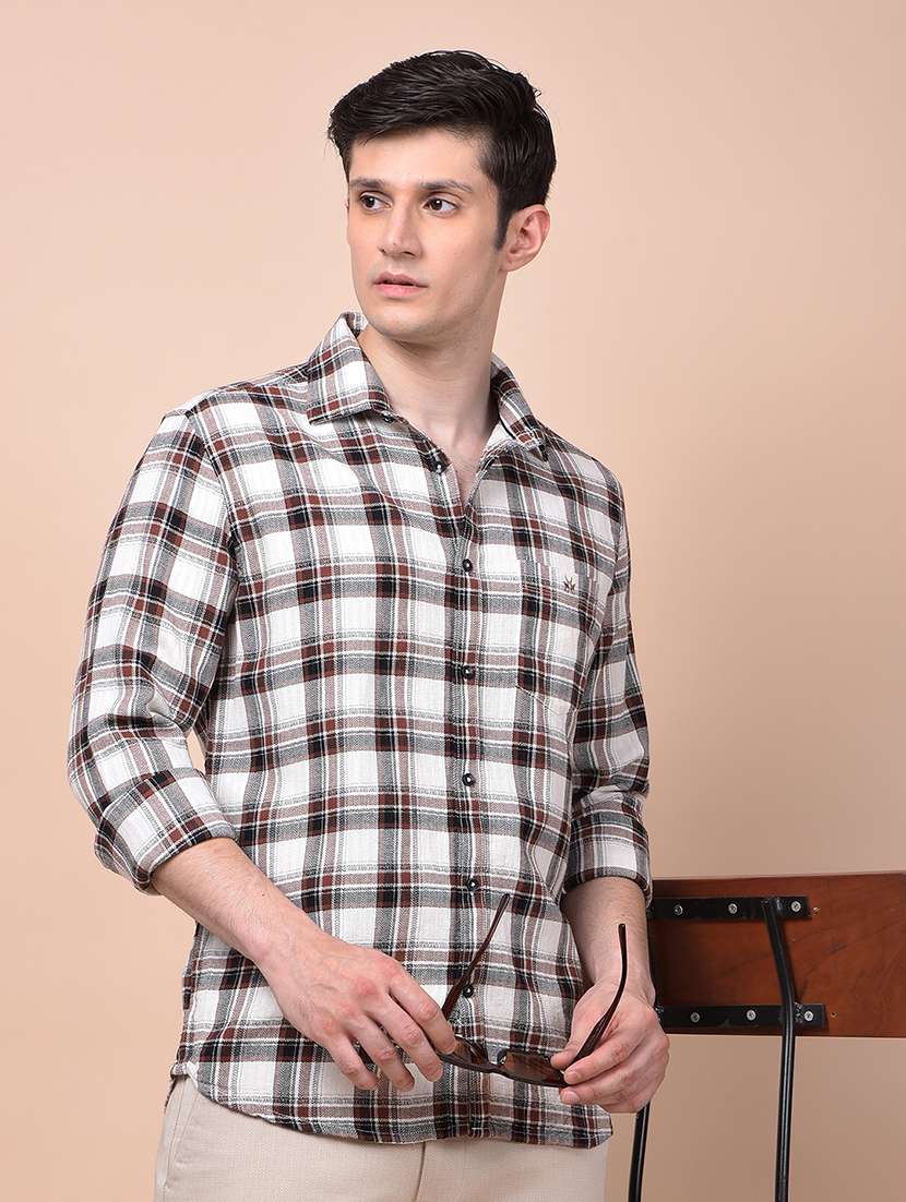 men checkered long sleeve slim fit casual shirt