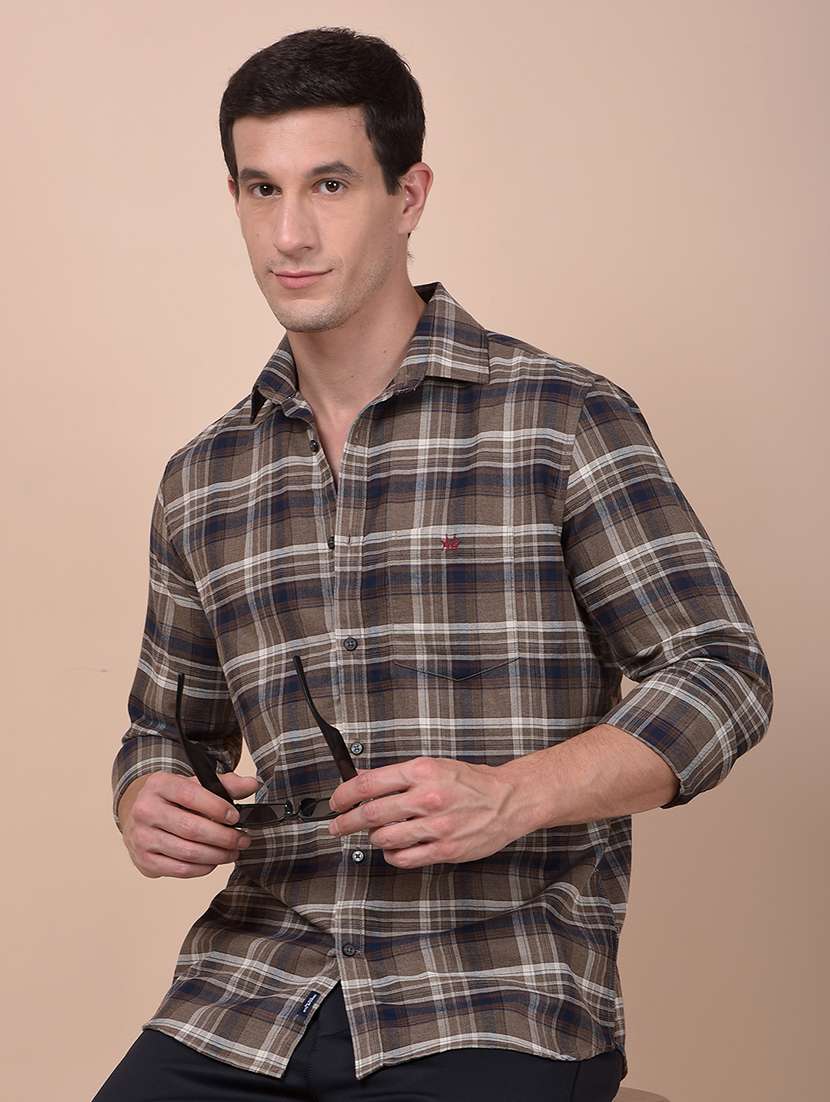 men checkered long sleeve slim fit casual shirt