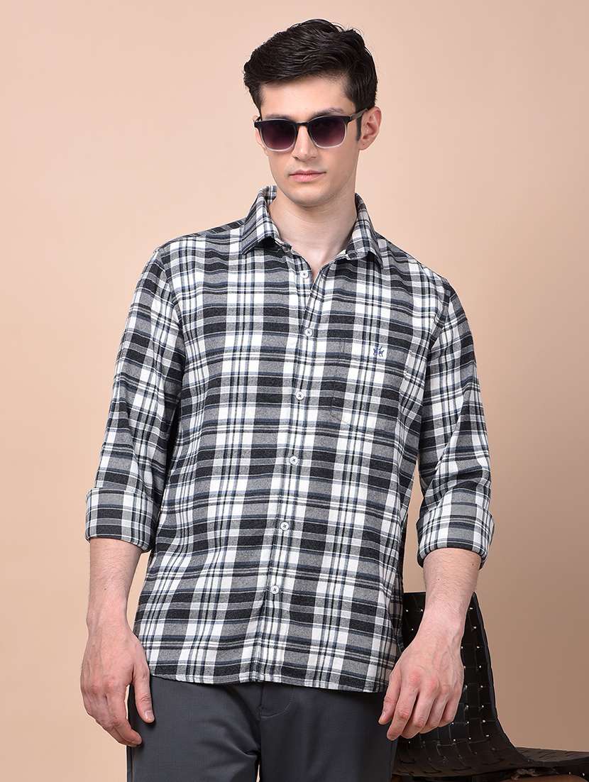 men checkered long sleeve slim fit casual shirt