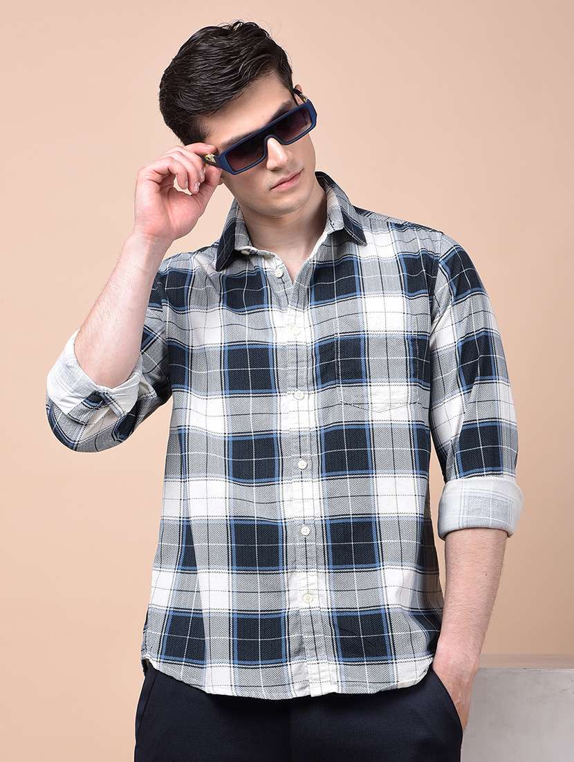 men checkered long sleeve slim fit casual shirt