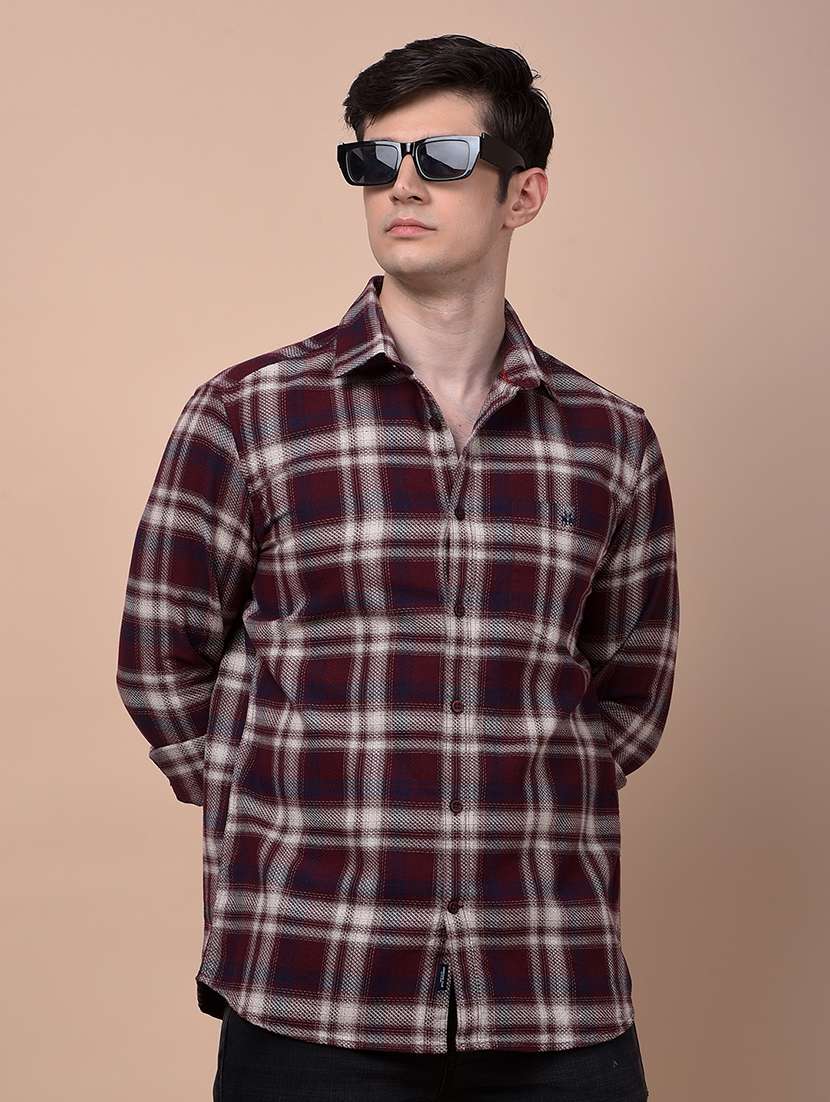 men checkered long sleeve slim fit casual shirt