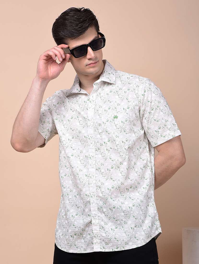 men printed short sleeve slim fit casual shirt