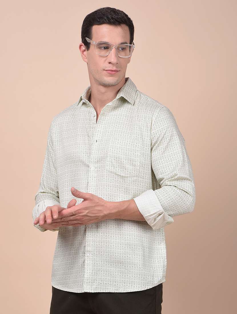 men printed long sleeve slim fit casual shirt