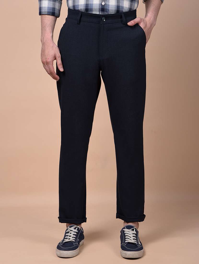 men checkered mid rise flat front casual chinos 