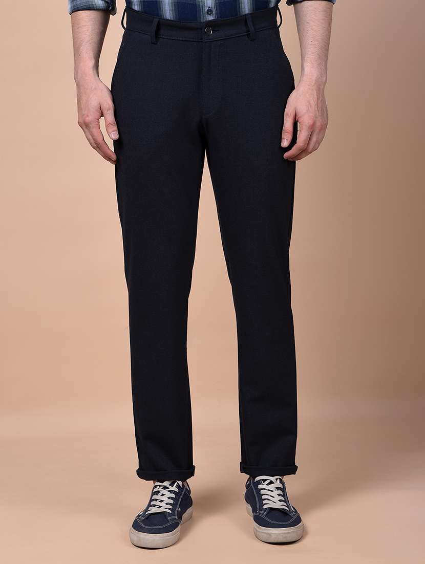 men solid mid rise flat front casual chinos 