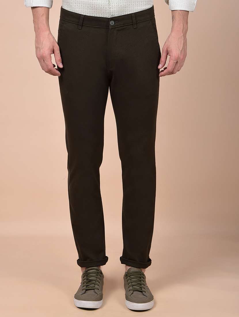 men solid mid rise flat front casual chinos 