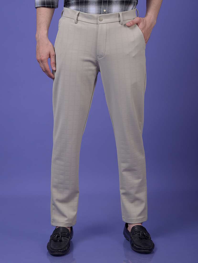 men checkered mid rise flat front casual chinos 