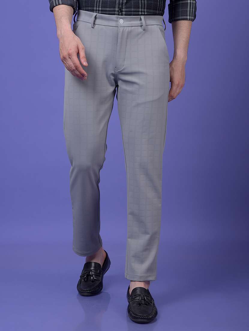 men checkered mid rise flat front casual chinos 