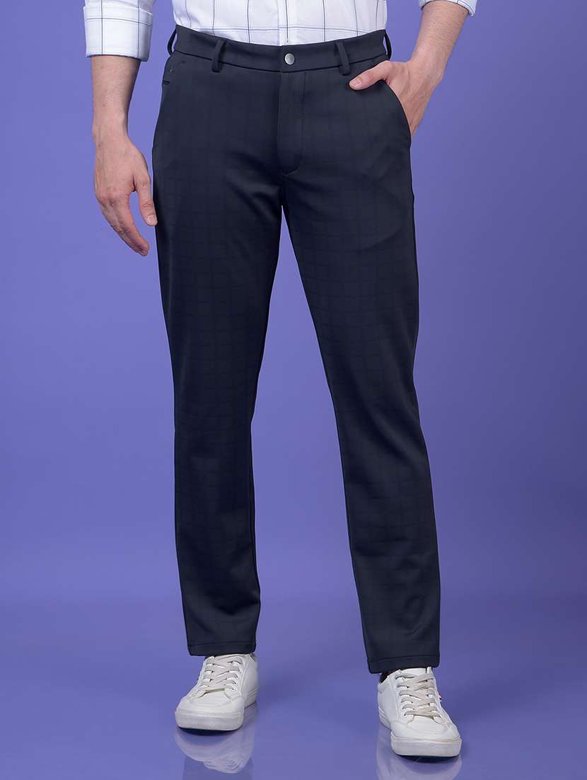 men checkered mid rise flat front casual chinos 