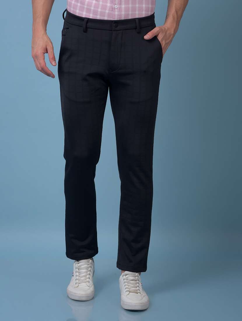 men checkered mid rise flat front casual chinos 