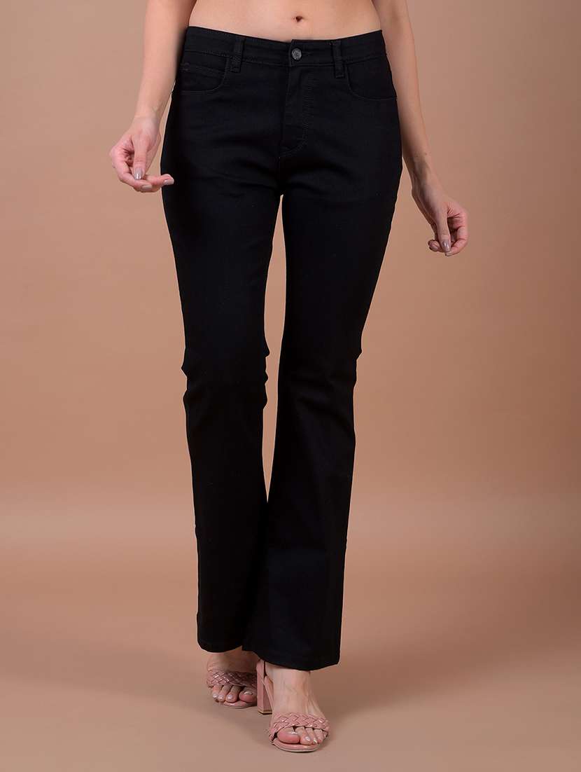 women solid mid rise bootcut jean