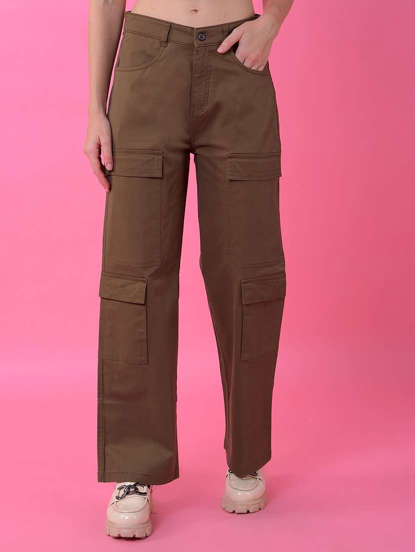 women solid mid rise relaxed fit cargo