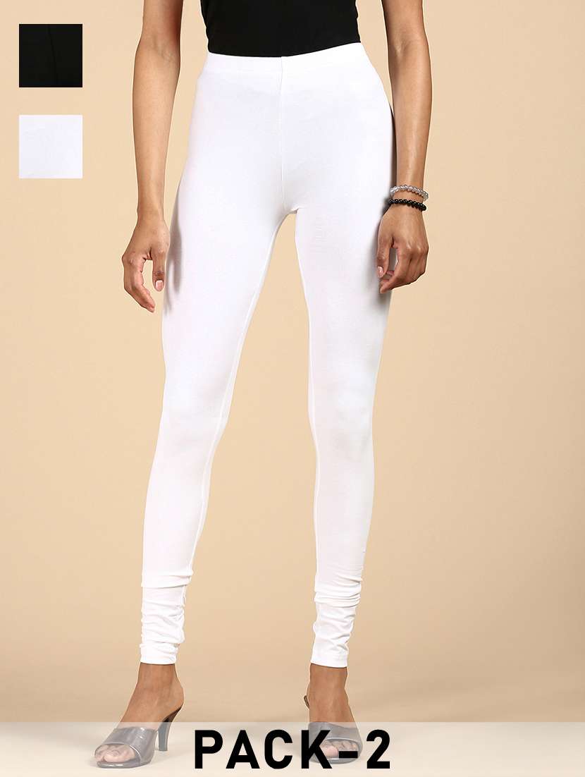 women pack of 2 solid mid rise churidar legging
