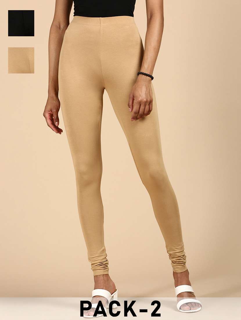 women pack of 2 solid mid rise churidar legging