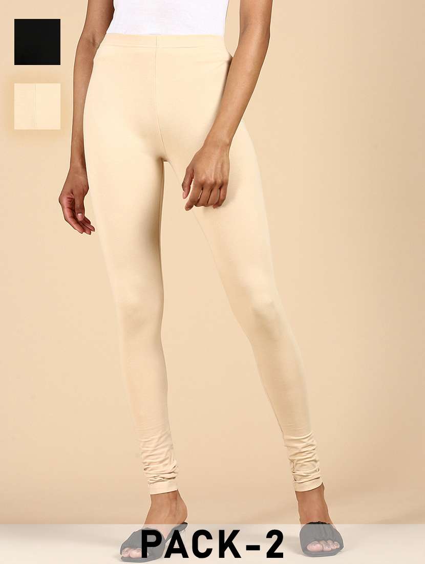 women pack of 2 solid mid rise churidar legging