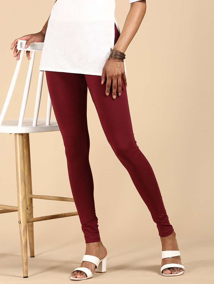 women solid mid rise full legth legging