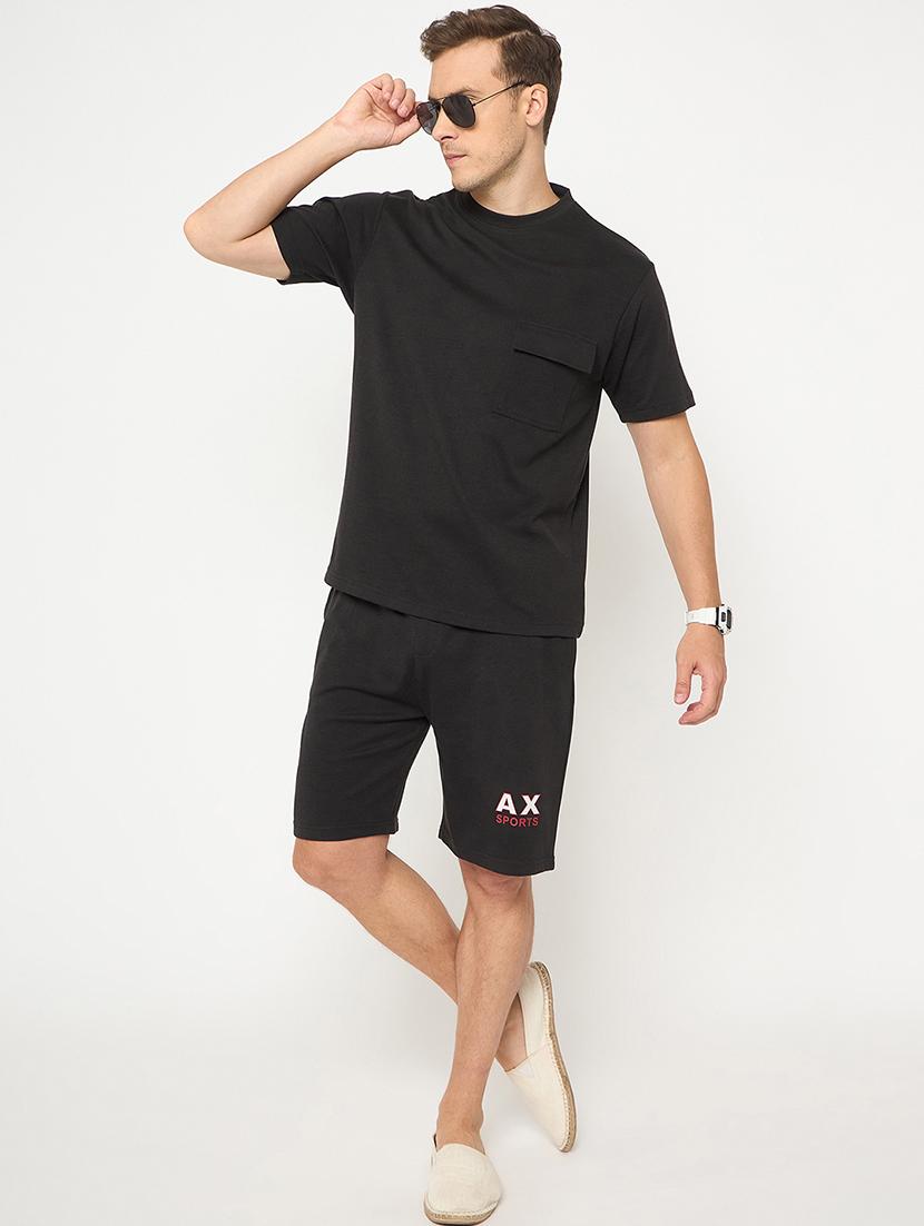 men solid short sleeve t-shirt & shorts co-ord set - 21987602 - Zoom Image - 0
