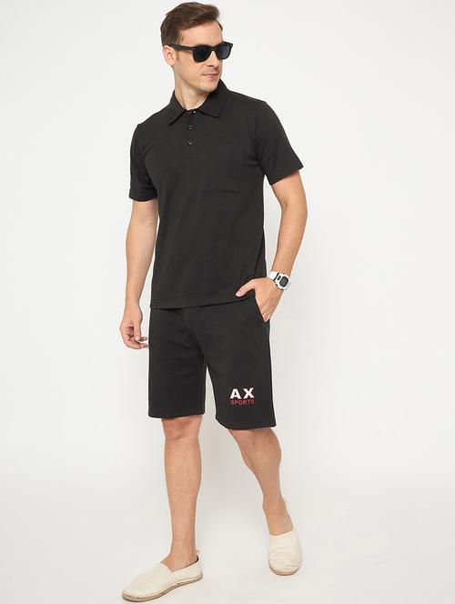 men solid short sleeve t-shirt & shorts co-ord set - 21987603 - Standard Image - 0