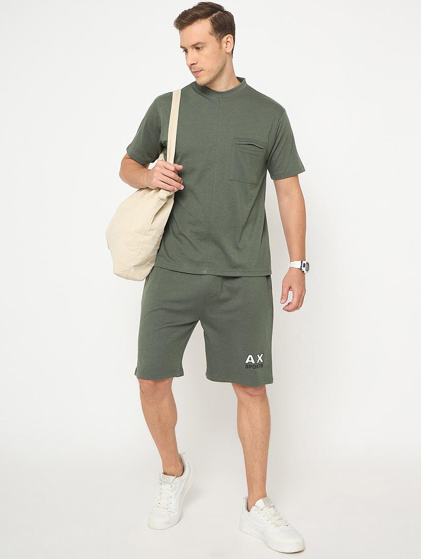 men solid short sleeve t-shirt & shorts co-ord set - 21987605 - Zoom Image - 0
