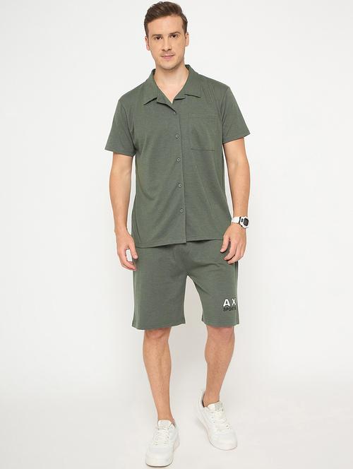 men solid short sleeve shirt & shorts co-ord set - 21987606 - Standard Image - 0