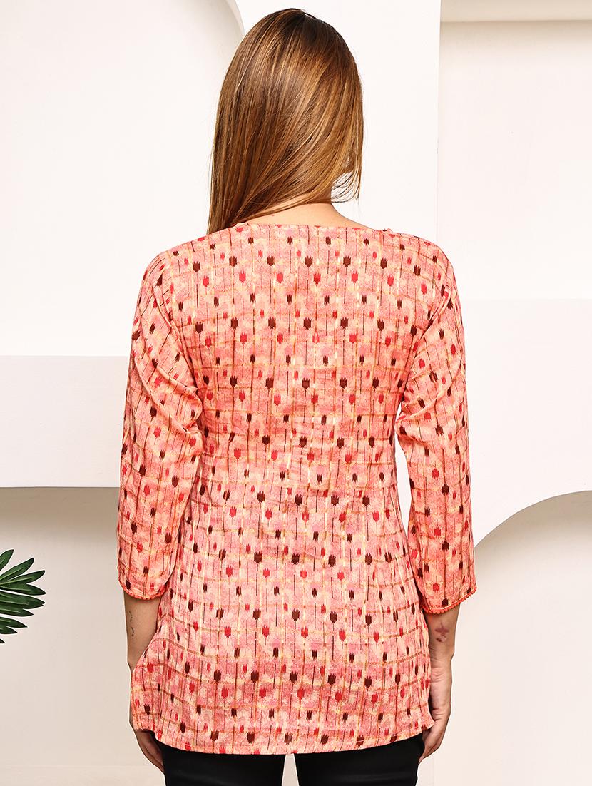 women printed three quarter sleeve straight kurti - 21987625 - Standard Image - 3
