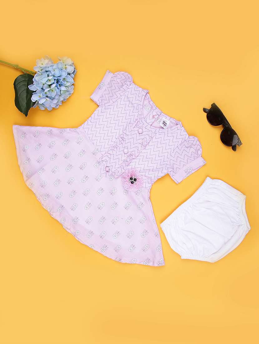 girls printed short sleeve frock with blommer