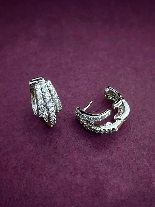 women stones studded silver hoop earrings - 21987703 -  Standard Image - 0