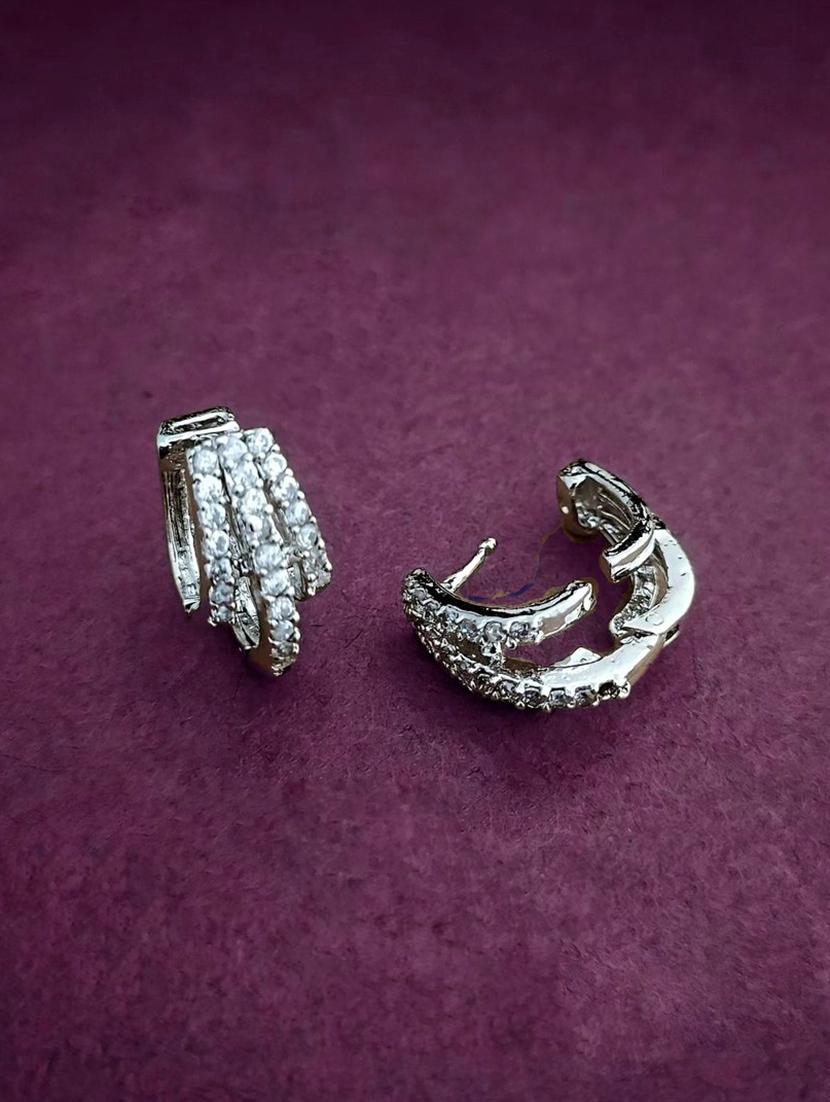 women stones studded silver hoop earrings - 21987703 -  Zoom Image - 0