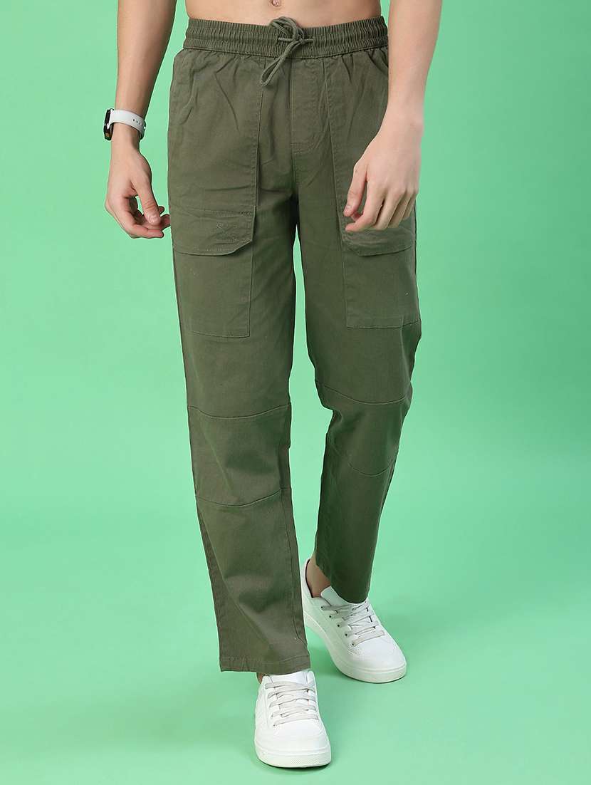 men solid mid rise regular cargo
