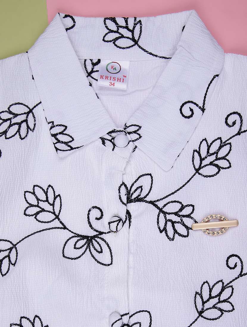 girls embroidered three quarter sleeve top - 21987720 -  Standard Image - 3