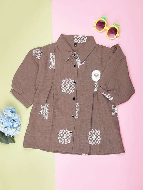 girls embroidered three quarter sleeve top - 21987730 -  Standard Image - 0