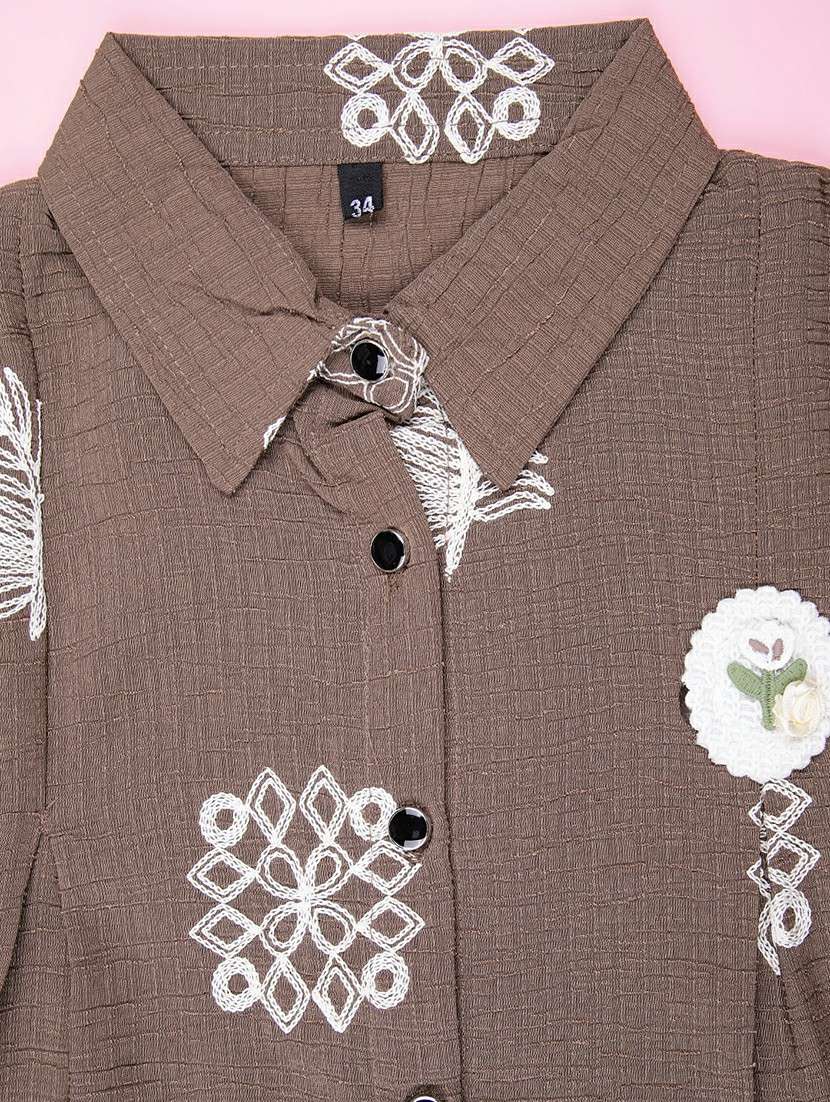 girls embroidered three quarter sleeve top - 21987730 -  Standard Image - 3