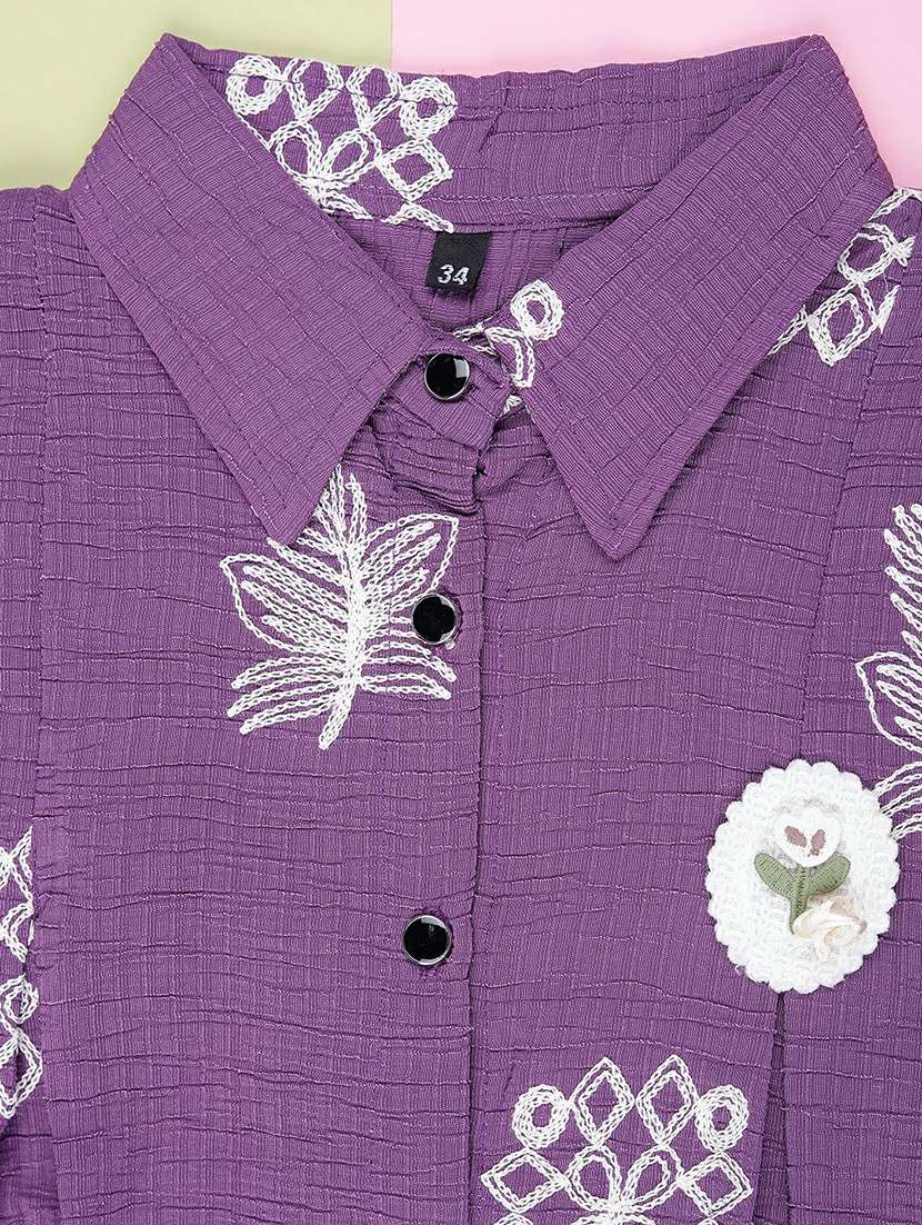 girls embroidered three quarter sleeve top - 21987732 -  Standard Image - 3