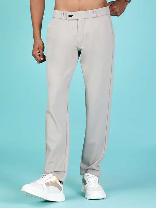 men solid mid rise flat front casual trouser - 21987879 - Standard Image - 0