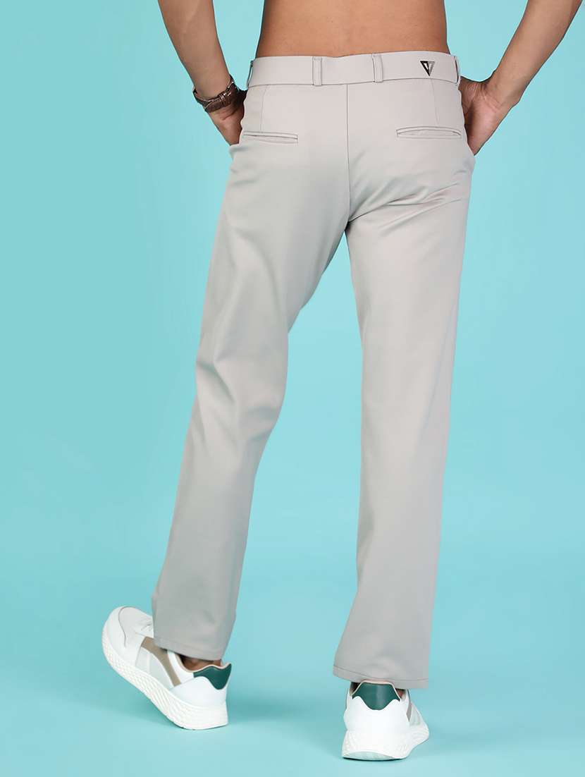 men solid mid rise flat front casual trouser - 21987879 - Standard Image - 3