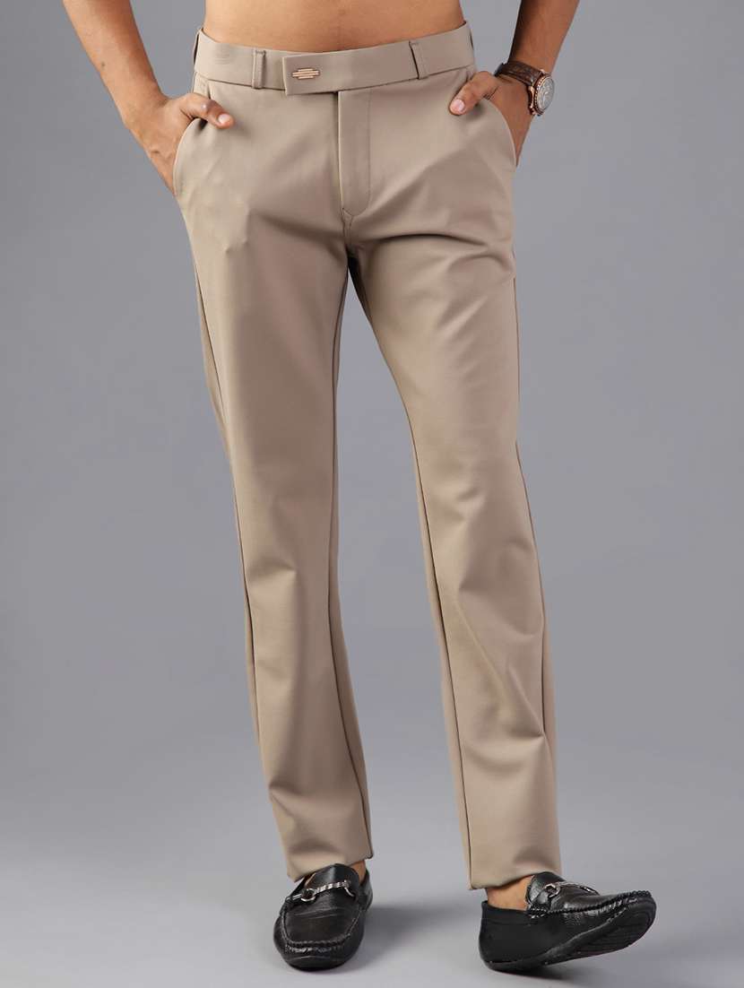 men solid mid rise casual chinos