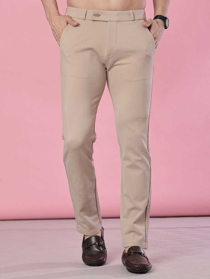 men solid mid rise casual chinos