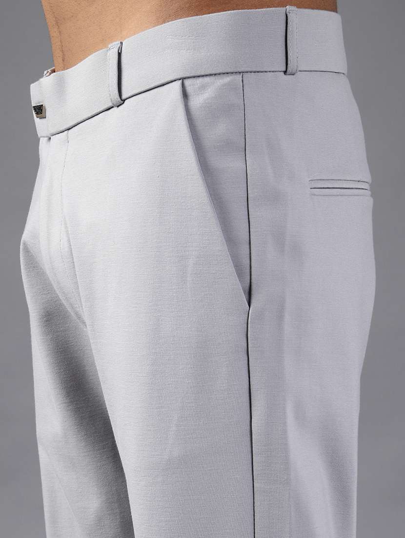 men solid mid rise flat front casual trouser - 21987885 -  Standard Image - 5