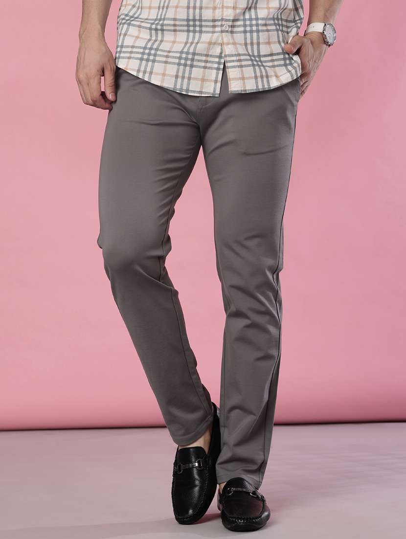 men solid mid rise casual chinos
