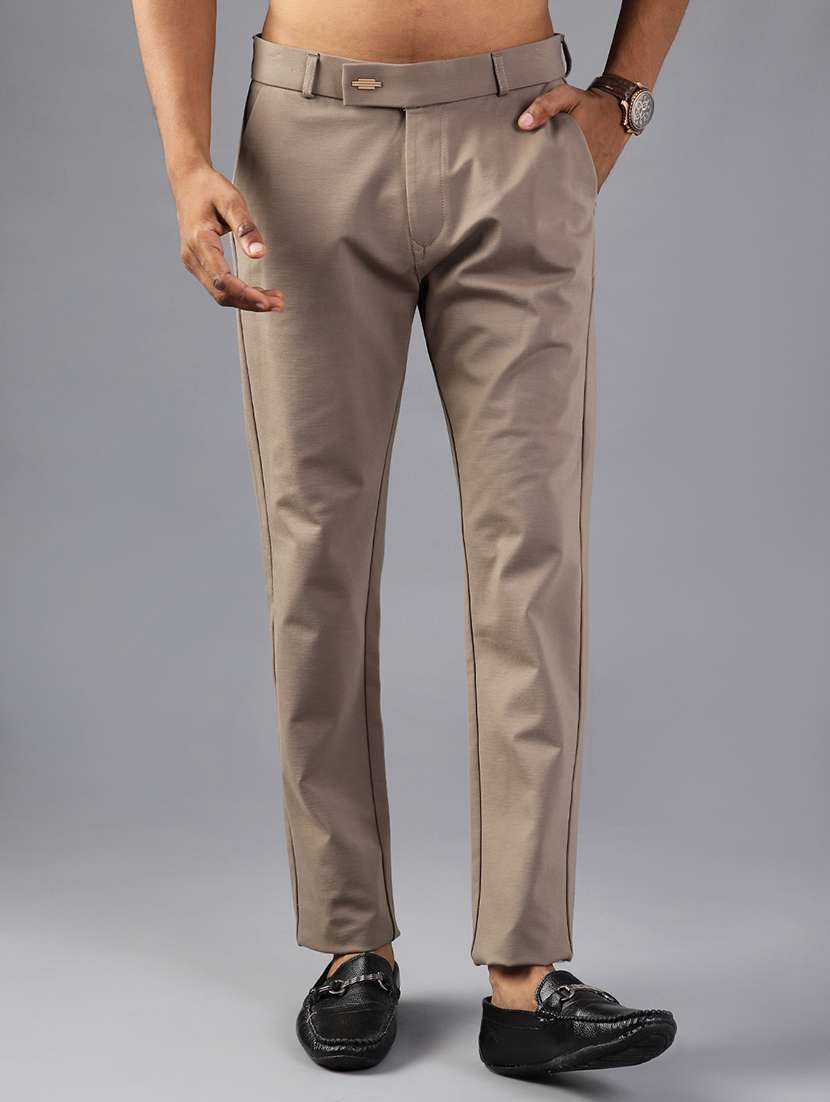 men solid mid rise casual chinos