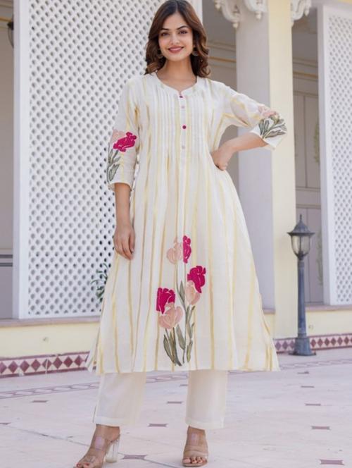women floral three quarter sleeve kurta pant set - 21987922 - Standard Image - 0