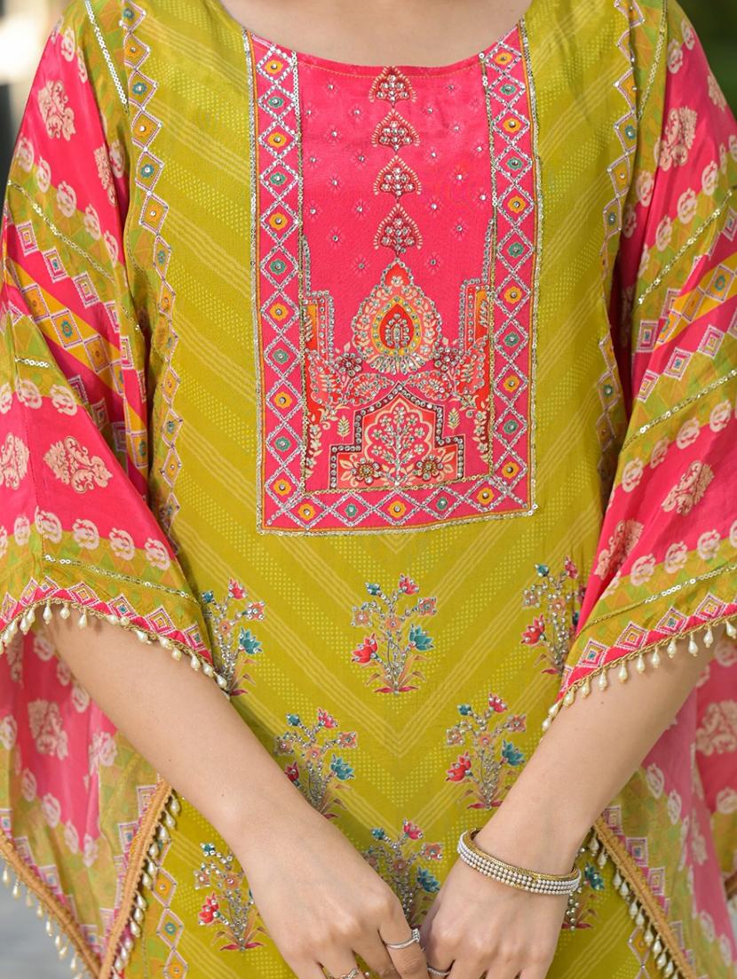 women printed kimono sleeve kaftan kurta pant set - 21987924 - Standard Image - 3