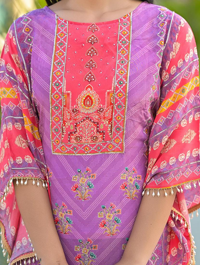 women printed kimono sleeve kaftan kurta pant set - 21987925 - Standard Image - 3