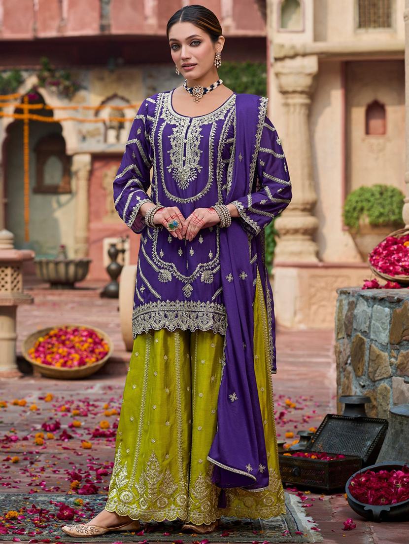 women embroidered long sleeve kurta palazzo with dupatta set - 21987932 - Zoom Image - 0