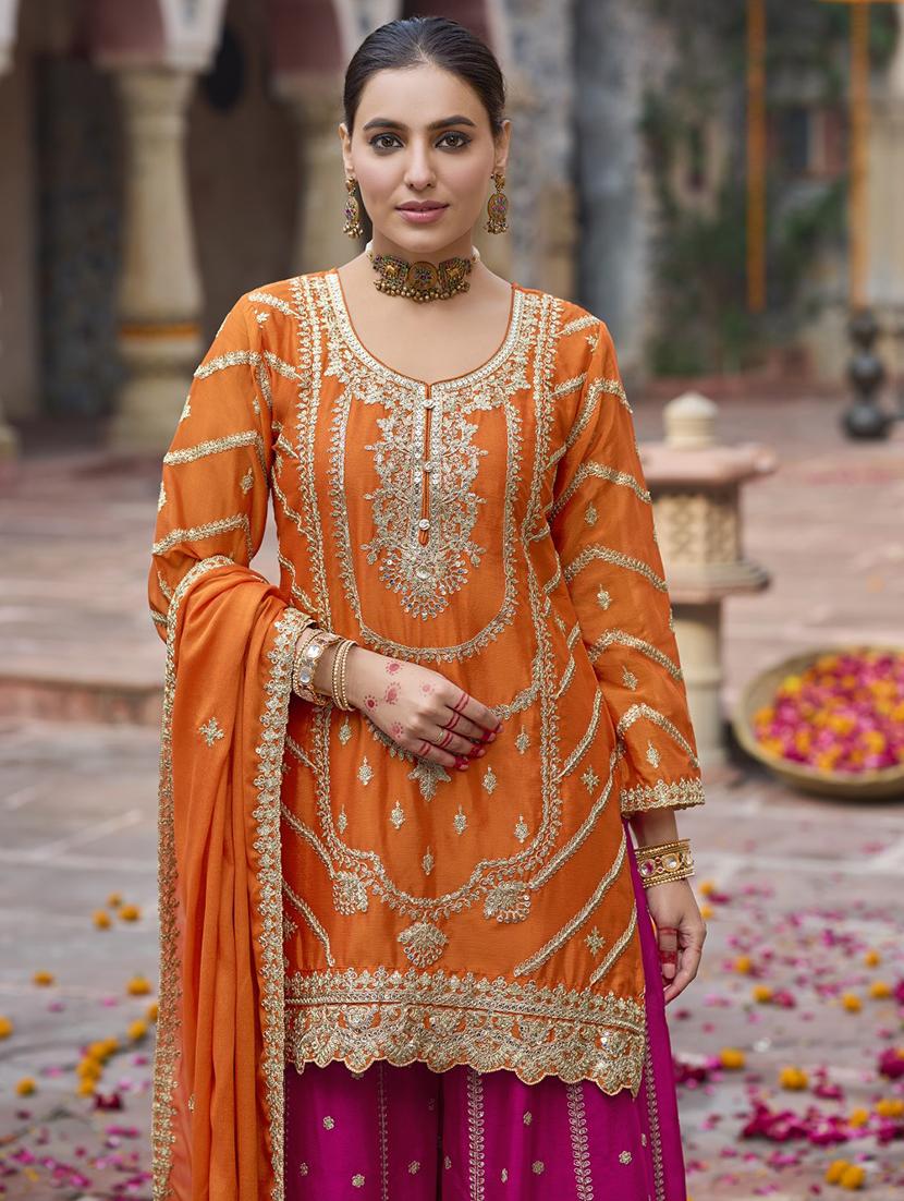 women embroidered long sleeve kurta palazzo with dupatta set - 21987933 - Standard Image - 3