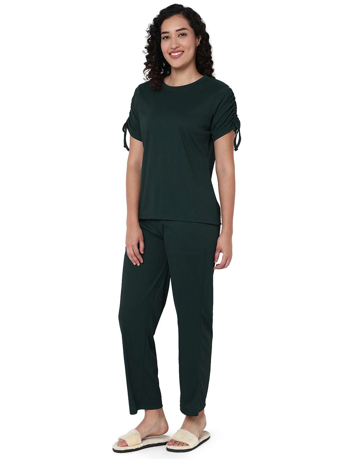 women bottle green solid nightwear pyjama set - 21987944 -  Standard Image - 5