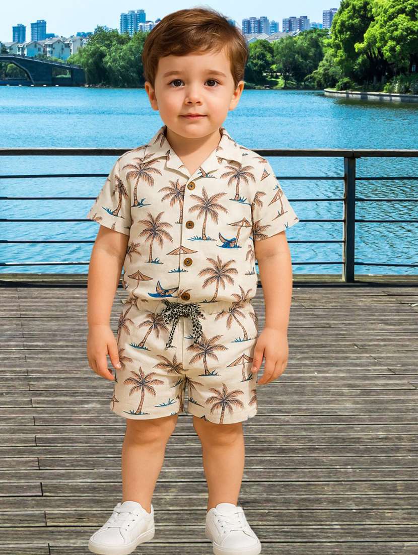 boys printed shirt & shorts co-ords set