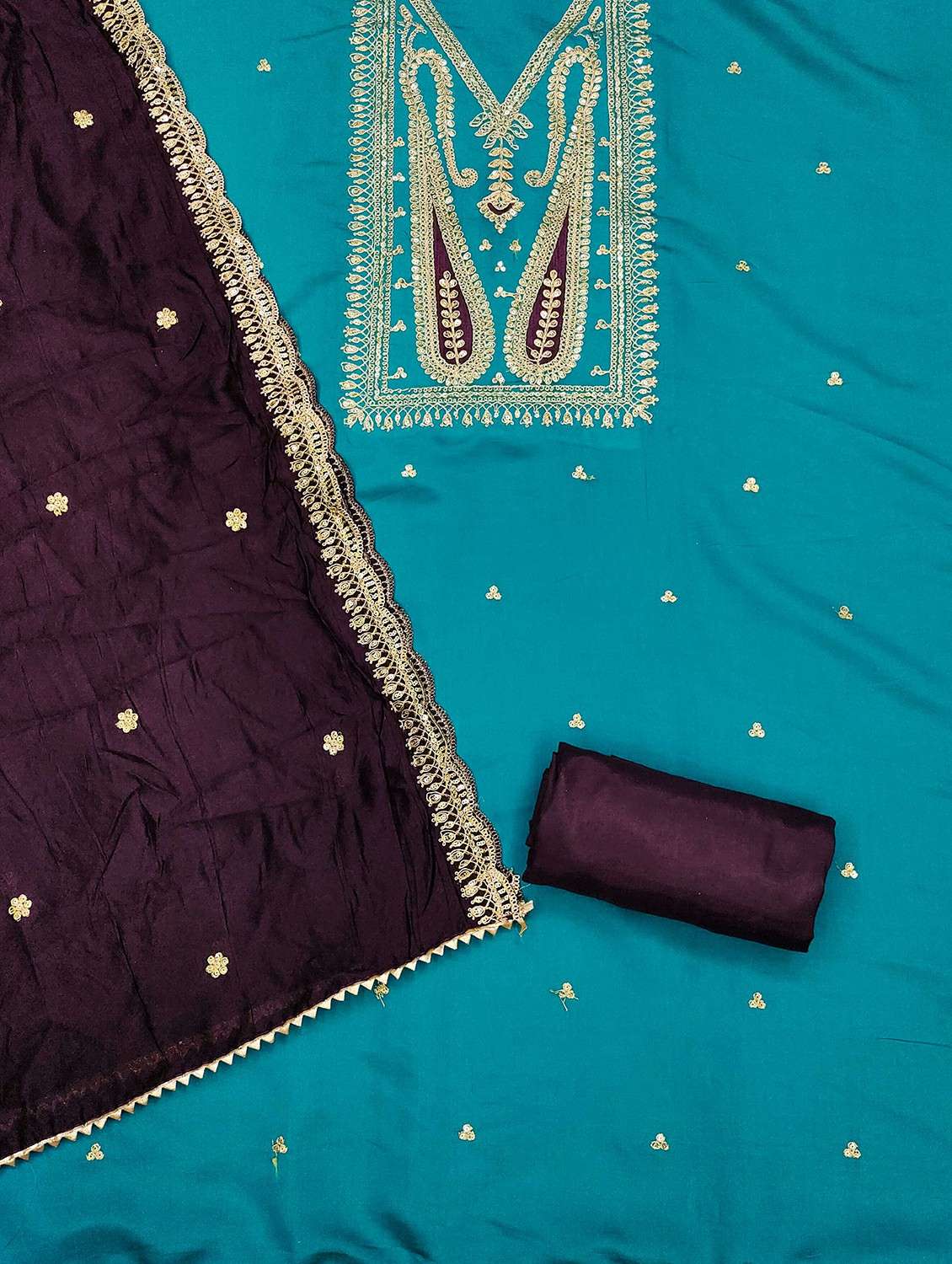 women solid with work embroidered unstitched suit set - 21987963 -  Standard Image - 3